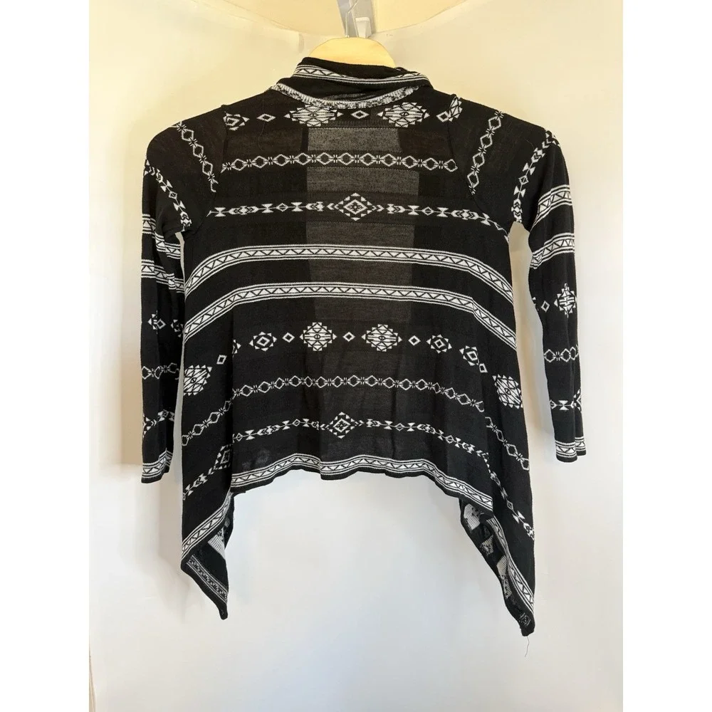 Say What Womens Cardigan Open Front Size S‎ Black And White Diamond Stripe EUC